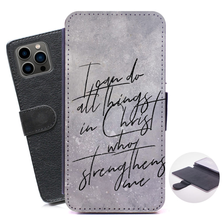 I Can Do All Things – Philippians 4:13 Cursive Bible Verse Wallet Phone Case