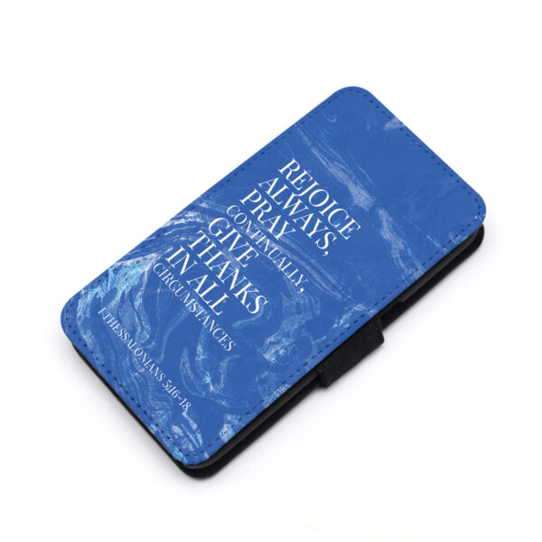 Rejoice always pray give thanks wallet case side view