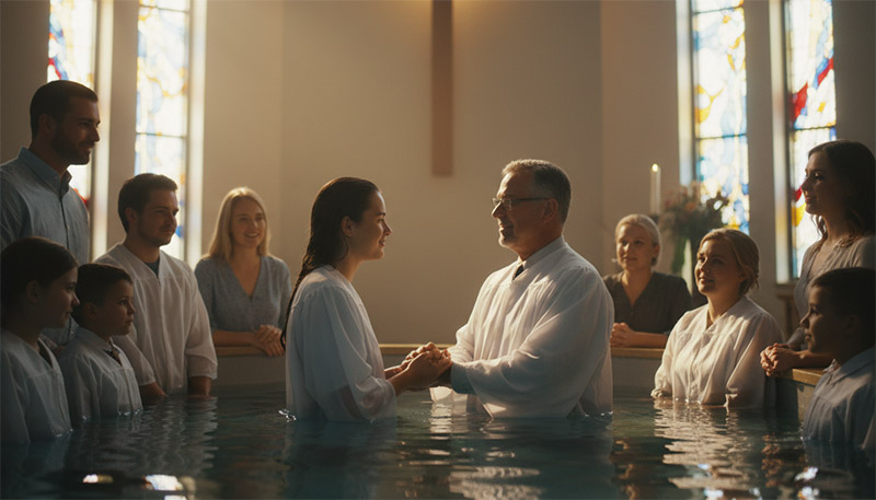 A new born again sister got baptized in front of the crowd.
